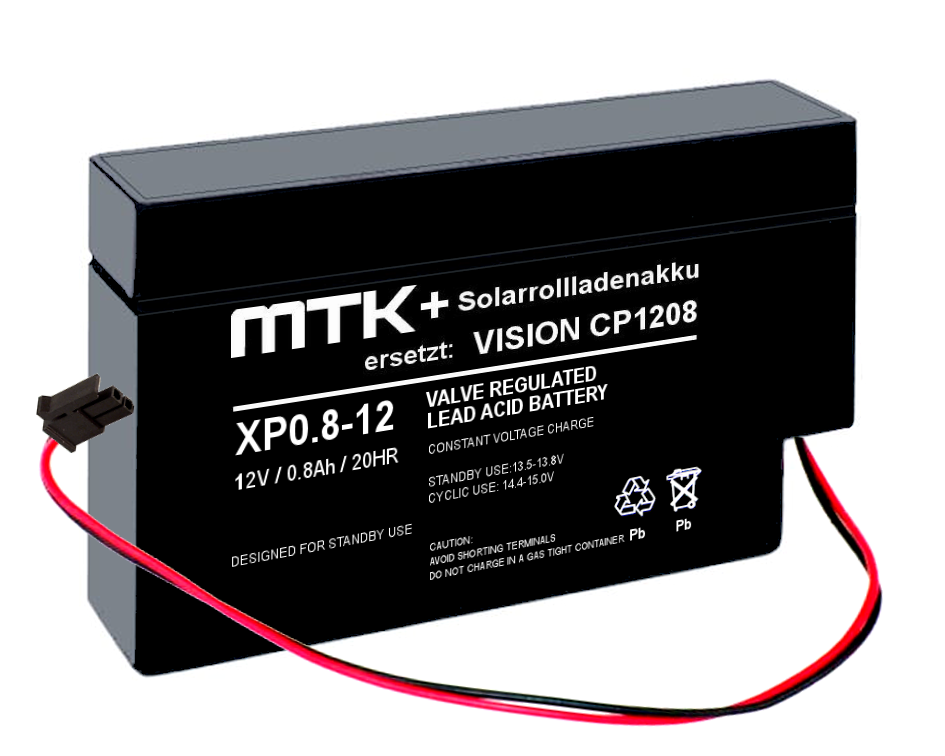 Solar Akku ersetzt VISION CP1208 / 12V 0,8Ah z.B. für